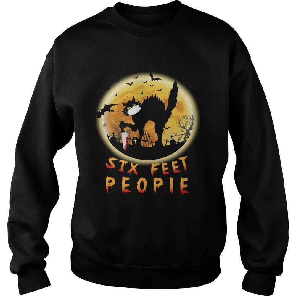 Black Cat Six Feet People Horror Halloween Sweatshirt - Picture 1 of 4
